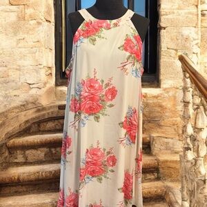 Floral Sleeveless Betsy Johnson Dress - Cream and Pink